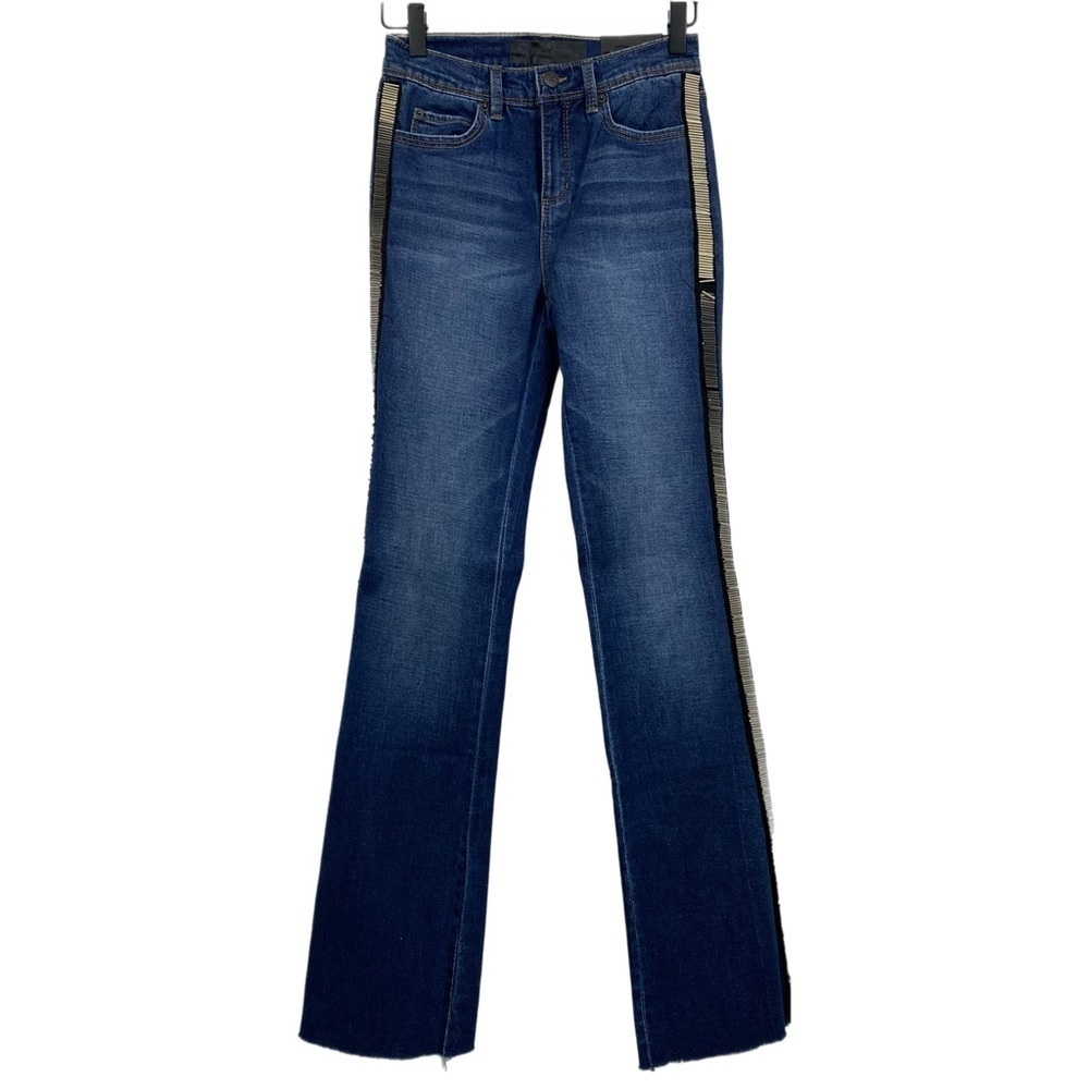 Blue Revival Mid Rise Bootcut Jeans with Metallic Beaded Tuxedo Stripe Size 24